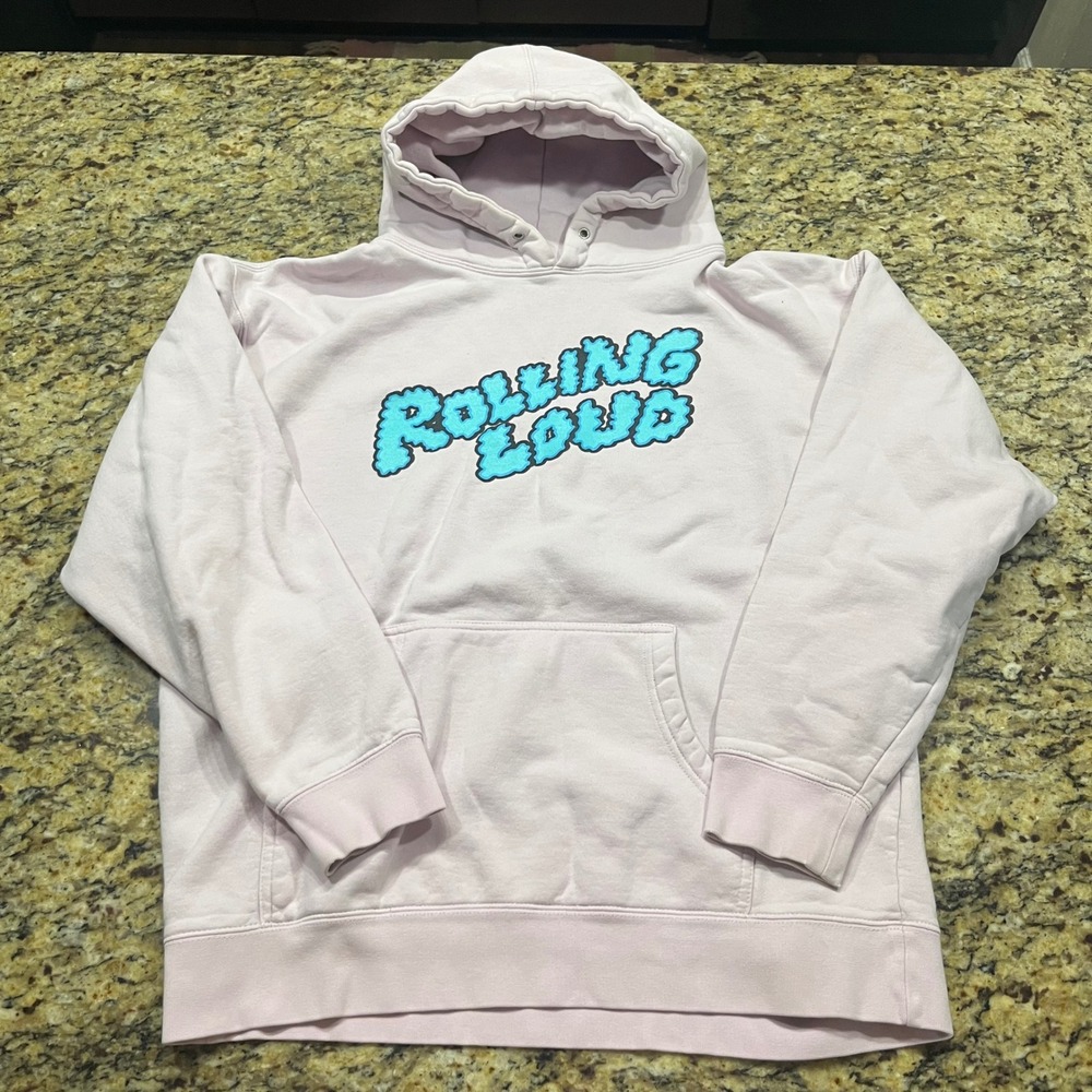 Rolling Loud Music Festival Hoodie Mens Large Pink Blue Graphic Sweatshirt